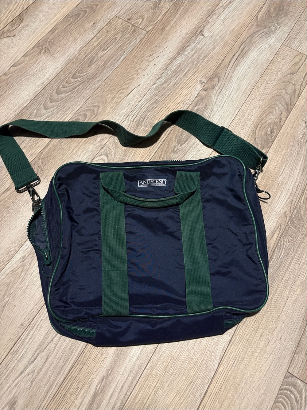 Lands' End Navy Messenger Bag with Green Accents
